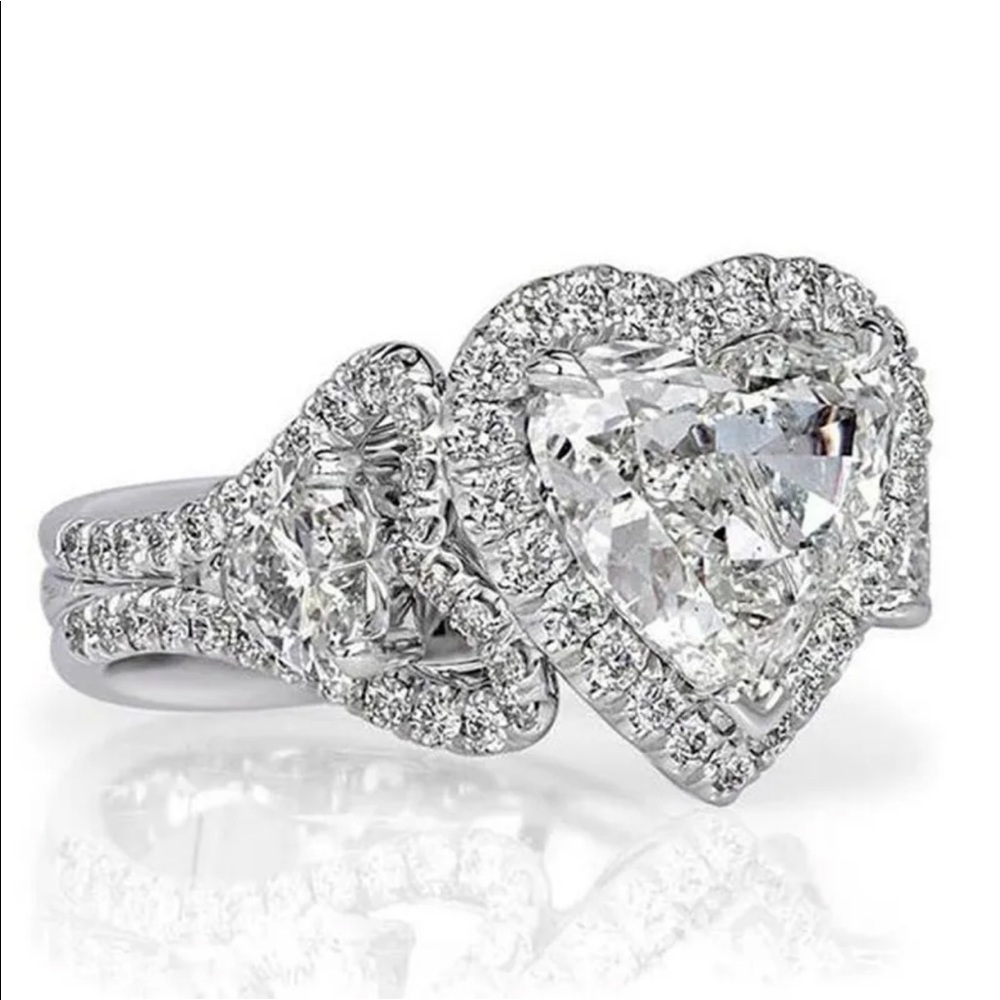 New 925 Silver Fashion Romantic Heart Diamond Ring - Picture 3 of 5